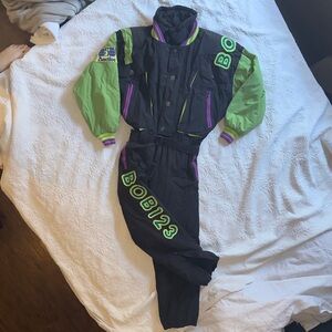 Vintage Early 90s ACTIVE One Piece Snow Suit w Colorblock Design, Belted Fit